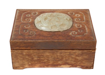 Lot 850 - Oriental wood box with inset jade plaque