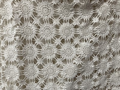 Lot 2109 - Two large white crochet lace bedspreads, one has embroidered linen inserts.