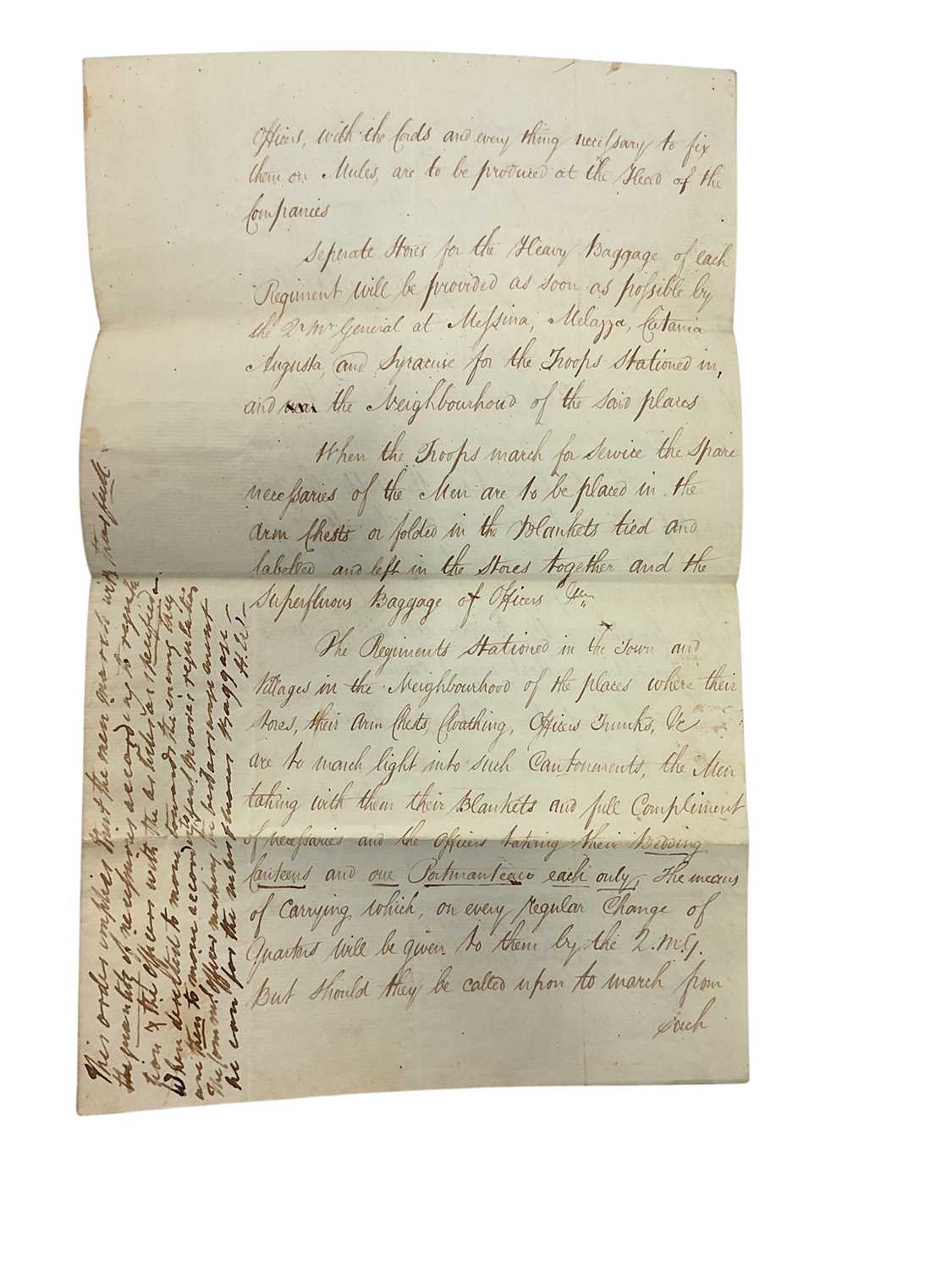 Lot 80 - Lt. General Henry Wynyard, rare Napoleonic period handwritten military report in Italian entitled ' Miliary Observations on the Valdi Noto made in June 1806 by Captain Pritchard and a Sicilian En...