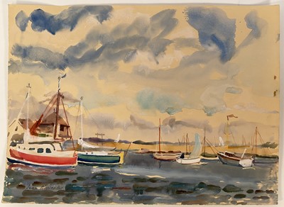 Lot 1107 - Jean Dryden Alexander (1911-1994) watercolour - 'Sunshine on the Backwater, Maldon', signed, dated '85 verso and titled, 27.5cm x 37.5cm, unframed