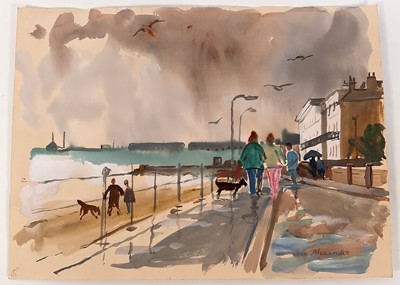 Lot 1109 - Jean Dryden Alexander (1911-1994) watercolour - 'Stormy weather, high sea Near East Terrace', signed, dated 1988 verso and titled, 27.5cm x 37.5cm, unframed