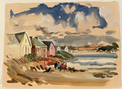 Lot 1111 - Jean Dryden Alexander (1911-1994) watercolour - 'Polzeath, N. Cornwall', signed, dated 1989 verso and titled, 27.5cm x 37.5cm, unframed