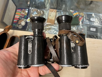 Lot 50 - Pair of First World War Officer's private purchase binoculars in black painted finish, engraved Carl Zeiss Zena D.R.P., in brown leather case. Provenance: formerly the property of Brigadi...