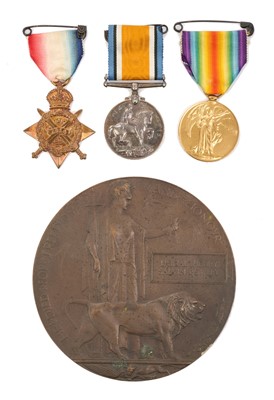 Lot 55 - First World War Memorial (Death) plaque named to Lional Henry Salvin Bowlby, together with trio comprising 1914 'Mons' Star, named to Lieut. L. H. S. Bowlby. 2/DNS., War and Victory medals named...
