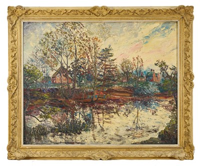 Lot 931 - Harold Warner (1914-2010) oil on canvas - The Pool, Dedham, signed, 61cm x 77cm, framed Exhibited: Colchester Art Society