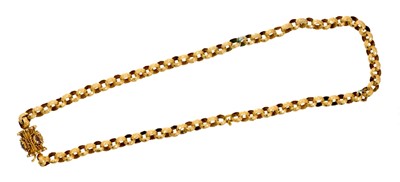 Lot 520 - Regency yellow metal chain with large belcher links decorated with stars, the barrel clasp with cannetille work decoration and oval mixed cut pink stones