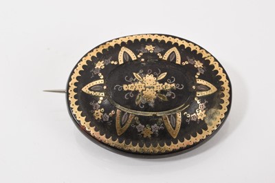 Lot 525 - Group of 19th century tortoise shell and piqué work jewellery