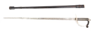 Lot 62 - First World War 1897 Pattern Infantry Officer's sword with nickel plated guard and leather dress knot, wire bound shagreen grip, straight fullered blade etched