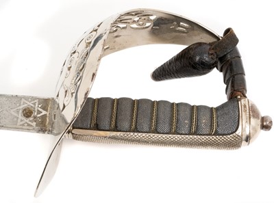 Lot 62 - First World War 1897 Pattern Infantry Officer's sword with nickel plated guard and leather dress knot, wire bound shagreen grip, straight fullered blade etched