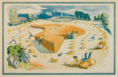 Lot 1060 - John Northcote Nash (1883-1977) 1940s School Prints lithograph - Harvesting, printed by The Baynard Press, 49cm x 77cm, in glazed frame
