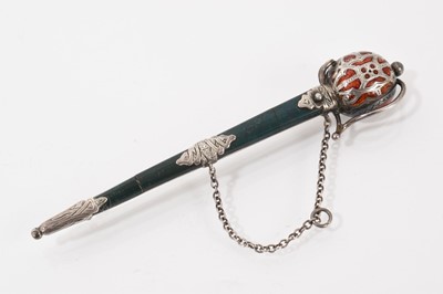 Lot 546 - Scottish silver and bloodstone sword brooch with enamel decoration to the hilt, 9.5cm long