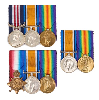 Lot 60 - First World War family medal groups to the brothers of the Adcock family comprising First World War Military medal (M.M.) named to 24022 PTE. A. H. Adcock. 7/Suff. R. War and Victory medals name...