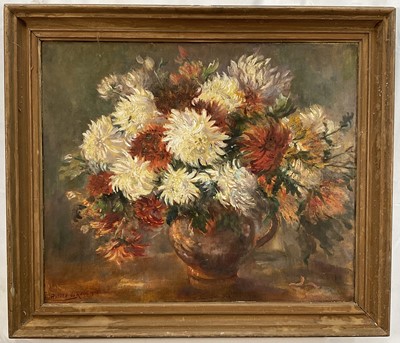Lot 1218 - Anthea Du Rose (1933-2024) oil on canvas - Still life Chrysanthemums, signed and dated 1976, 51cm x 61cm, framed