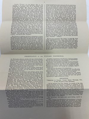 Lot 83 - Of New Zealand Interest, two printed 'Farewell Amenities' dated October 18th, 1858, on the departure of Colonel Wynyard, of H.M.'s 58th Regiment from Auckland, New Zealand, a printed account of...