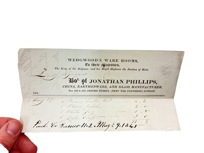 Lot 84 - Collection Lady Wynyard's late Georgian and early Victorian tradesmen's receipts including a receipt from Jonathan Phillips China, earthenware and glass manufacturer at Wedgwood's Ware Rooms, Ox...