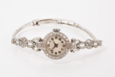 Lot 704 - Art Deco diamond set cocktail watch on a later 9ct white gold bracelet