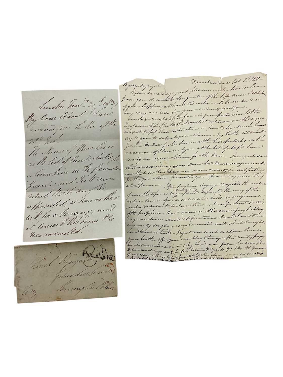 Lot 86 - His Grace The Duke of Wellington, signed handwritten letter to Colonel Wynyard, dated June 30th 1837, and other correspondence .