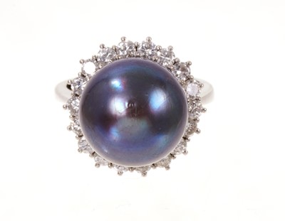 Lot 574 - Diamond and Tahitian cultured grey pearl cocktail ring