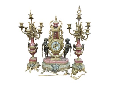 Lot 801 - Large and impressive 19th century style marble and brass clock garniture