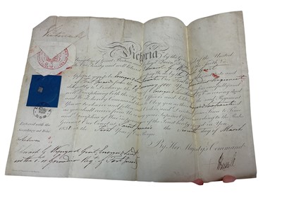 Lot 89 - H.M. Queen Victoria signed Officer's commission appointing Edward G. Wynyard an Ensign and Lieutenant in the Ist Grenadier Regiment of Foot Guards, dated 7th March 1838