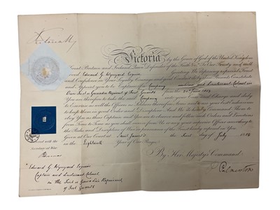 Lot 90 - H.M. Queen Victoria, signed Officer's Commission appointing Edward G Wynyard a Lieutenant Colonel in the First Grenadier Regiment of Foot Guards, dated 1st July 1854
