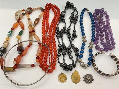 Lot 1118 - Group of various bead necklaces, silver paste set pearl clasp and other jewellery
