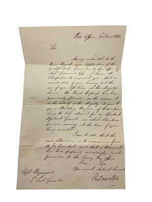 Lot 91 - His Grace The Duke of Wellington K.G., signed order appointing Major General E.B.Wynyard C.B. in command of the 58th Regiment dated 3rd February 1851, another order signed by Lord Palmerston all...