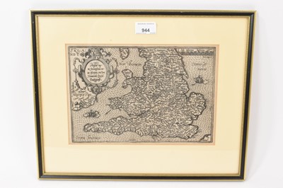 Lot 944 - Matthias Quad: uncoloured map - Angliae regni florentissimi nova descriptio auctore Humeredo Lhuyd Denbygiense, published 1592 or later, Latin text verso, 18 x 27cm, glazed frame