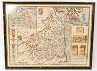 Lot 946 - John Speed - 17th century hand coloured map of Northumberland
