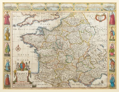 Lot 951 - John Speed - 17th century hand coloured map, 'France revised and augmented..’