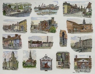 Lot 273 - Views of Mistley, print by David S. Cook, 31cm x 40cm, glazed frame