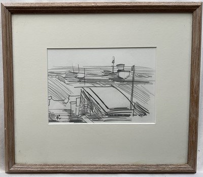 Lot 1210 - *Peter Coker (1926-2004) pencil sketch - Aldeburgh Beach, initialled, 13cm x 18cm, in glazed frame