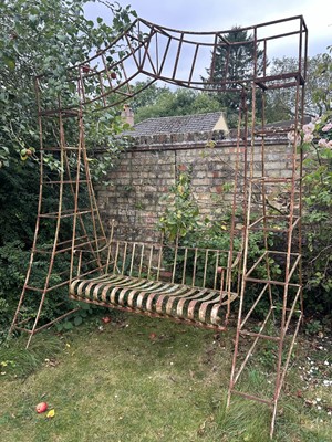Lot 1526 - Large wrought metal garden swing