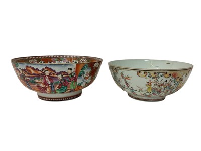 Lot 191 - 18th century Chinese famille rose porcelain punch bowl decorated with acrobats, and another similar bowl, 26.5cm and 28.5cm diameter