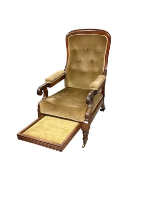 Lot 1521 - William IV mahogany patent reclining armchair with integral pull-out adjustable footstool