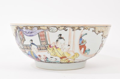 Lot 193 - 18th century Chinese famille rose export porcelain bowl, painted in the Mandarin style with figural panels, 26.5cm diameter