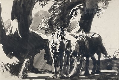 Lot 1262 - George Soper (1870-1942) ink drawing - 'Well Earned Feed', 12cm x 18cm, in glazed frame Provenance: The Wildlife Art Gallery, Lavenham