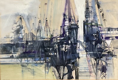 Lot 1270 - *Joyce Pallot (1912-1989) ink and watercolour - Cranes, signed, 50cm x 73cm, in glazed gilt frame