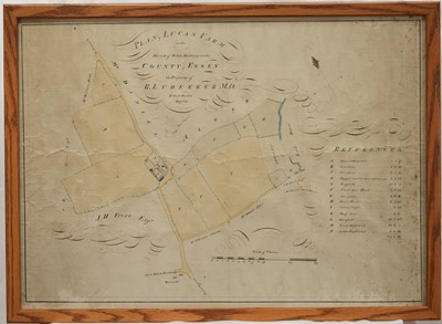 Lot 1312 - Early 19th century hand-drawn ink and wash estate plan, circa 1830. "Plan of Lucas Farm in the Parish of White Roothing (Roding) in the County of Essex.