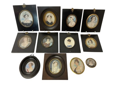 Lot 984 - Collection of twelve 19th or early 20th century portrait miniatures of ladies on ivory