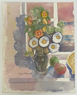 Lot 1288 - *John O'Connor (1913-2004) watercolour - Still Life Flowers, signed, 42cm x 32cm, a landscape verso dated 1989, unframed