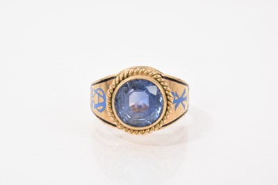 Lot 663 - Gold, enamel and gem set 'bishop' ring