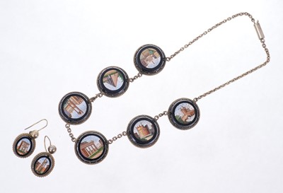 Lot 667 - Antique micro-mosaic necklace and pair of similar pendant earrings