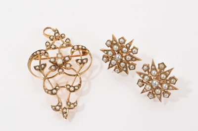 Lot 670 - Edwardian 9ct gold and seed pearl pendant/brooch and a pair of Victorian style gold and seed pearl star...