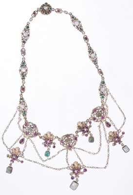 Lot 672 - Antique Austro Hungarian silver gilt and multi-gem set necklace