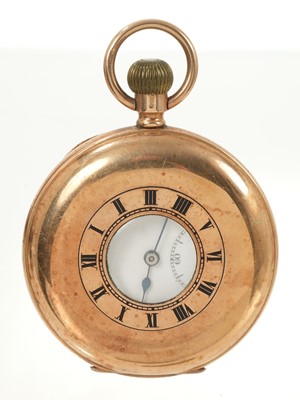 Lot 714 - 1920s 9ct gold half hunter pocket watch with Swiss button-wind movement by Syren, in 9ct gold case, Chester 1922.