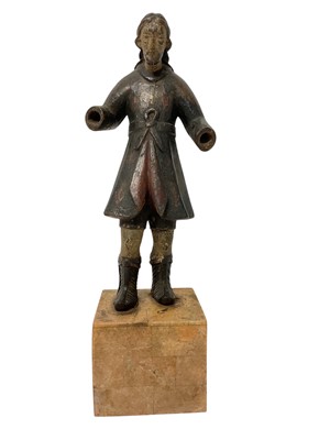 Lot 761 - Hispano-Philippine polychrome painted wooden sculpture of the San Isidro Labrador, circa 1700