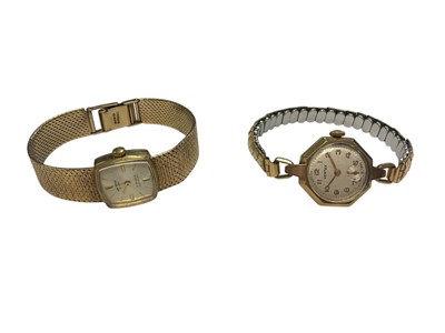 Lot 196 - Ladies Winegartens 9ct gold wristwatch on 9ct gold bracelet and a Vertex 9ct gold wristwatch on plated br...