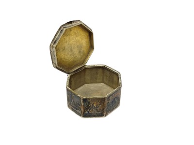 Lot 97 - Early 20th century silver and niello work trinket pot of octagonal form, possibly Egyptian, 5cm in diameter, 2.5ozs,.