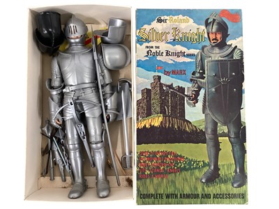 Lot 1877 - Louis Marx & Co Sir Roland Silver Knight (constructed), boxed 2080 & Sir Cedric empty box, plus Mike Hazard double agent box with some accessories, Chief Cherokee accessories & Minia...